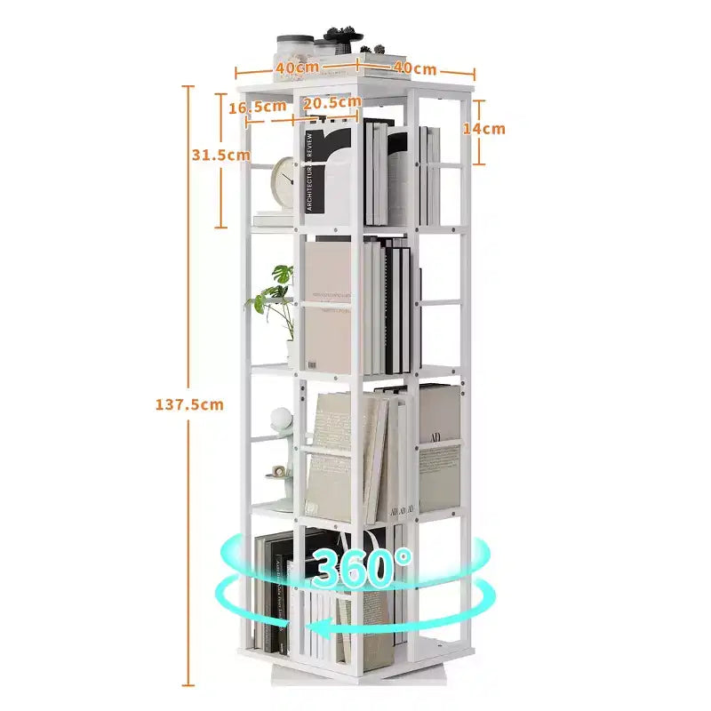 Bibliothèque rotative à 4 niveaux, étagère d'angle de 137 cm de haut, organisateur pivotant à 360° avec cadre métallique, étagères peu encombrantes pour salon, chambre à coucher