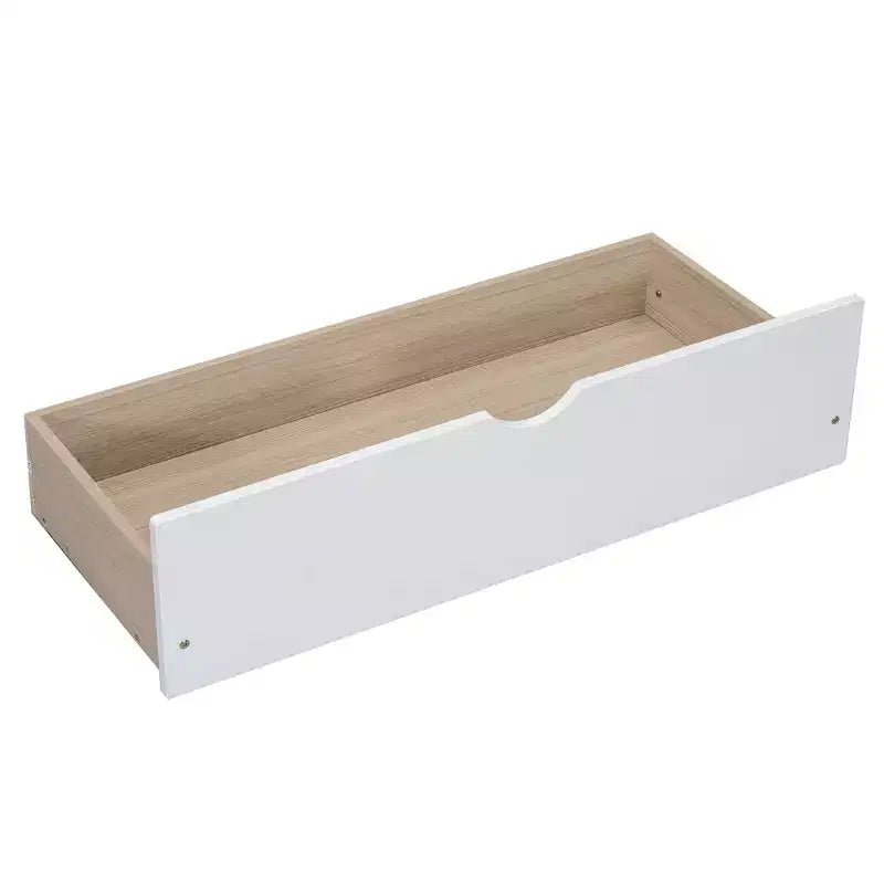 Lit superposé double en bois massif avec deux tiroirs de rangement, échelle amovible et garde-corps de sécurité, convertible en 2 lits séparés