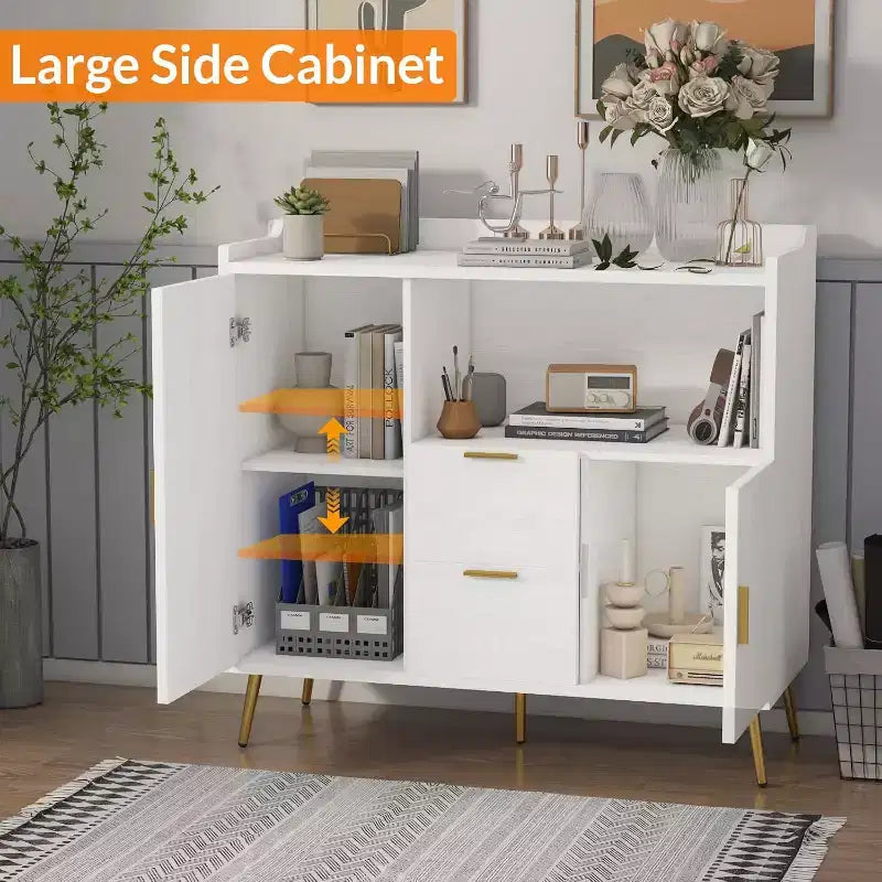 COZONY 40 Buffet Bahut avec Rangement, 2 Tiroirs et 2 Portes, Meuble de Rangement de Cuisine pour Bar à Café, Salle à Manger, Entrée