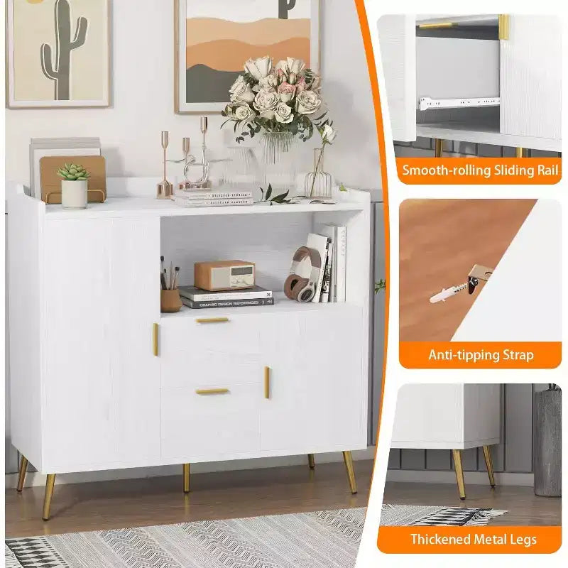 COZONY 40 Buffet Bahut avec Rangement, 2 Tiroirs et 2 Portes, Meuble de Rangement de Cuisine pour Bar à Café, Salle à Manger, Entrée