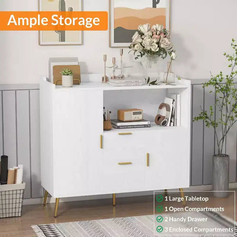COZONY 40 Buffet Bahut avec Rangement, 2 Tiroirs et 2 Portes, Meuble de Rangement de Cuisine pour Bar à Café, Salle à Manger, Entrée