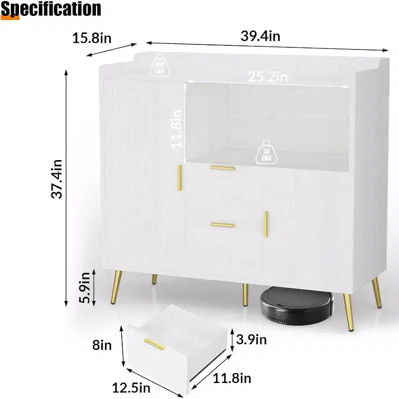 COZONY 40 Buffet Bahut avec Rangement, 2 Tiroirs et 2 Portes, Meuble de Rangement de Cuisine pour Bar à Café, Salle à Manger, Entrée