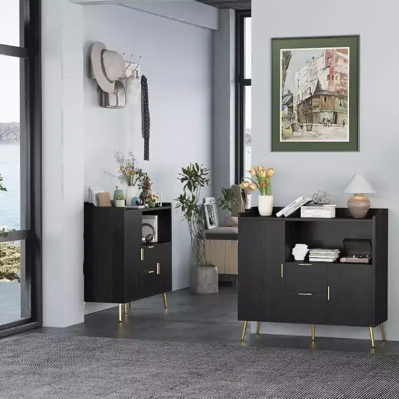 COZONY 40 Buffet Bahut avec Rangement, 2 Tiroirs et 2 Portes, Meuble de Rangement de Cuisine pour Bar à Café, Salle à Manger, Entrée