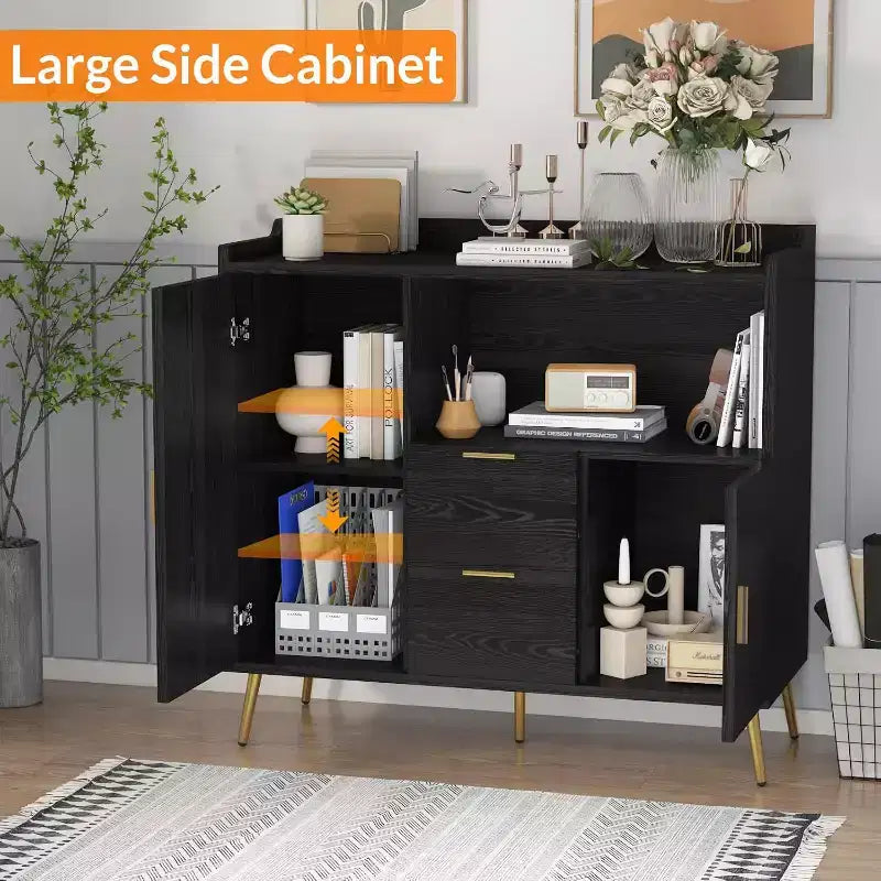 COZONY 40 Buffet Bahut avec Rangement, 2 Tiroirs et 2 Portes, Meuble de Rangement de Cuisine pour Bar à Café, Salle à Manger, Entrée