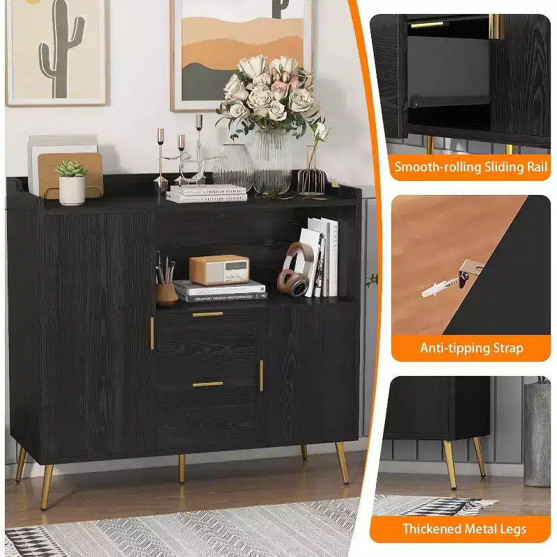 COZONY 40 Buffet Bahut avec Rangement, 2 Tiroirs et 2 Portes, Meuble de Rangement de Cuisine pour Bar à Café, Salle à Manger, Entrée