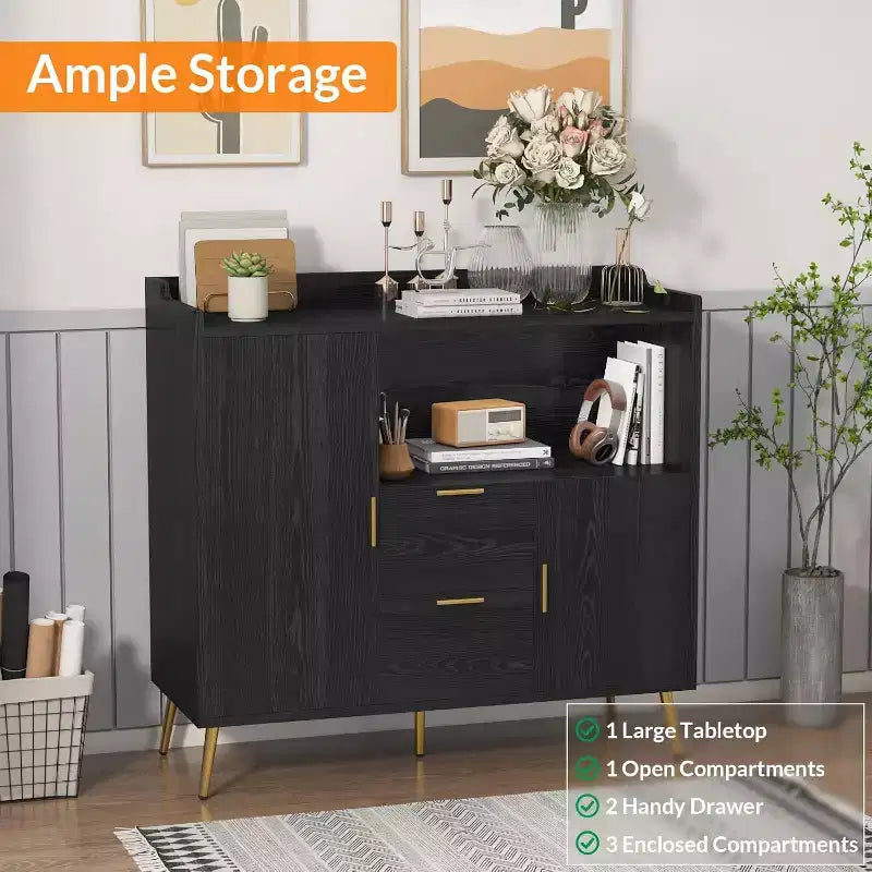 COZONY 40 Buffet Bahut avec Rangement, 2 Tiroirs et 2 Portes, Meuble de Rangement de Cuisine pour Bar à Café, Salle à Manger, Entrée