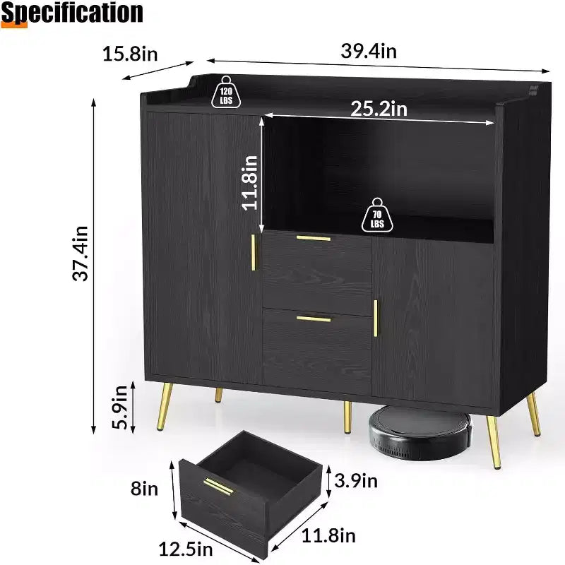 COZONY 40 Buffet Bahut avec Rangement, 2 Tiroirs et 2 Portes, Meuble de Rangement de Cuisine pour Bar à Café, Salle à Manger, Entrée