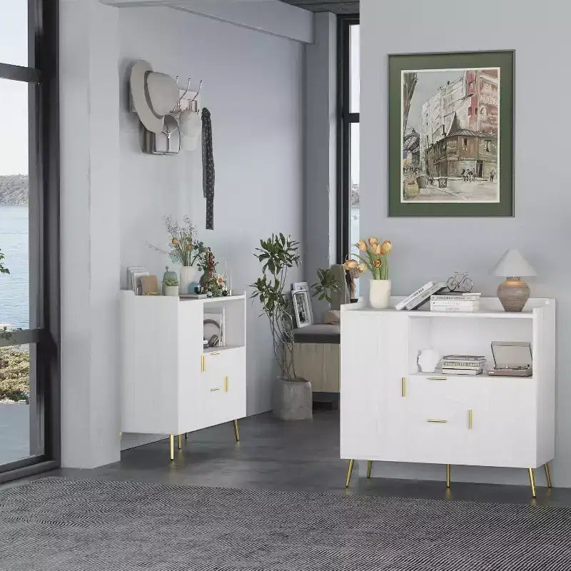 COZONY 40 Buffet Bahut avec Rangement, 2 Tiroirs et 2 Portes, Meuble de Rangement de Cuisine pour Bar à Café, Salle à Manger, Entrée
