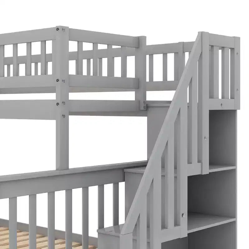 Lit mezzanine superposé deux places et lit double avec escalier, lit superposé en bois massif avec rangement et garde-corps pour enfants, adolescents et adultes