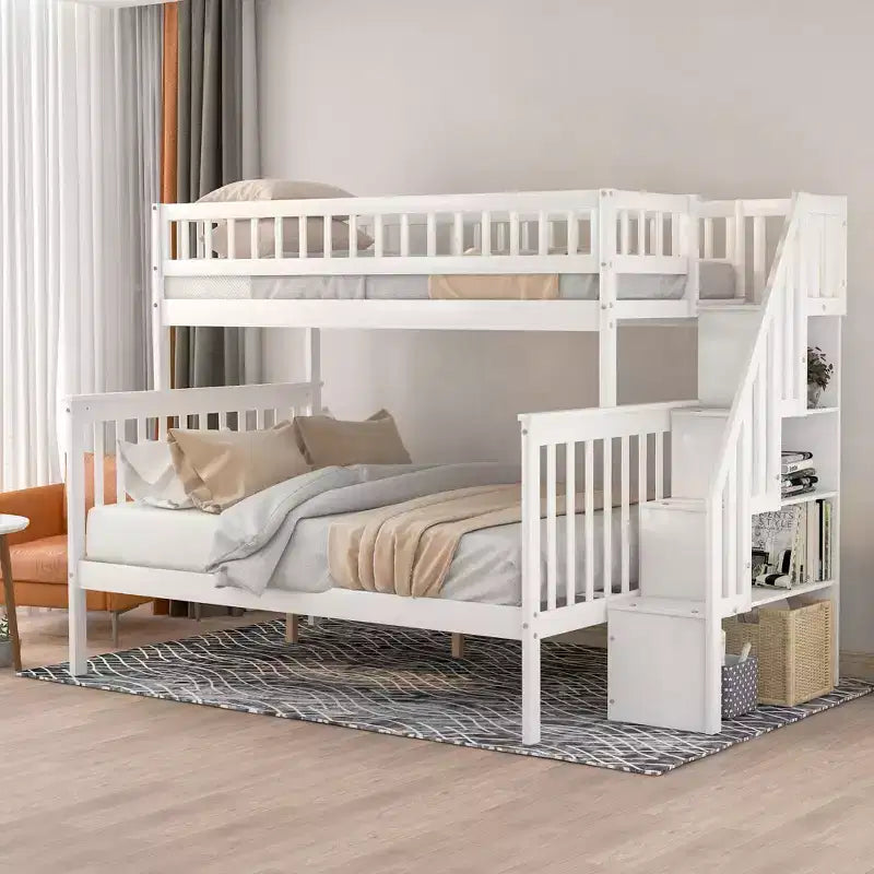 Lit mezzanine superposé deux places et lit double avec escalier, lit superposé en bois massif avec rangement et garde-corps pour enfants, adolescents et adultes