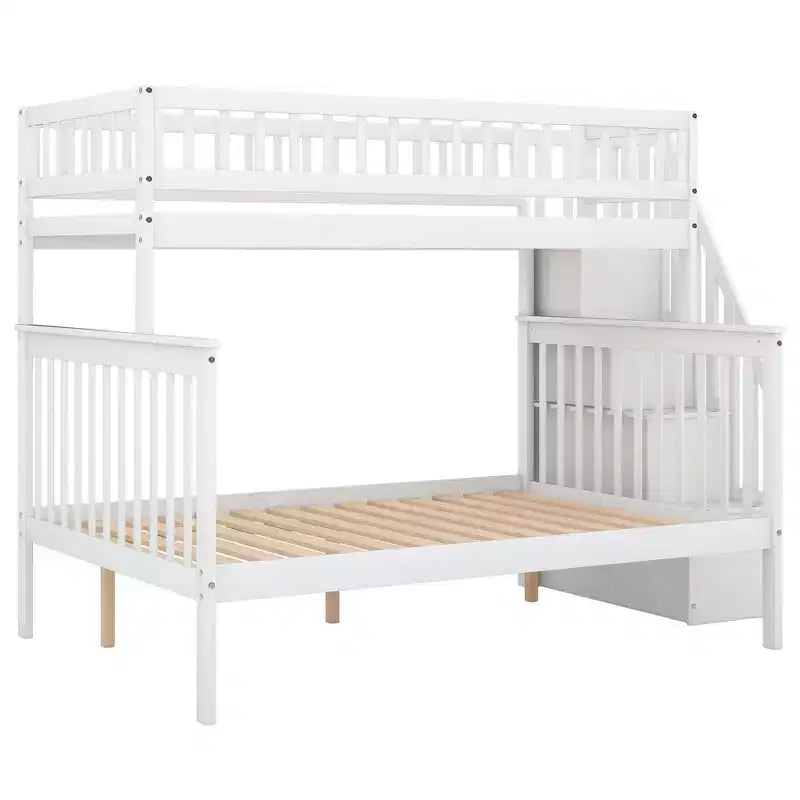 Lit mezzanine superposé deux places et lit double avec escalier, lit superposé en bois massif avec rangement et garde-corps pour enfants, adolescents et adultes