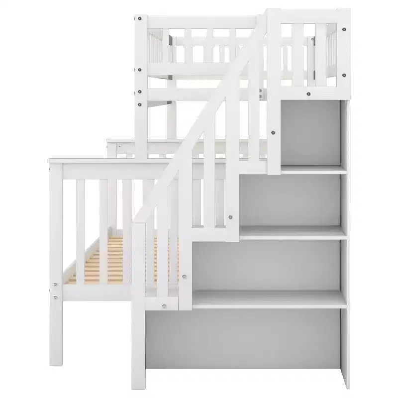Lit mezzanine superposé deux places et lit double avec escalier, lit superposé en bois massif avec rangement et garde-corps pour enfants, adolescents et adultes