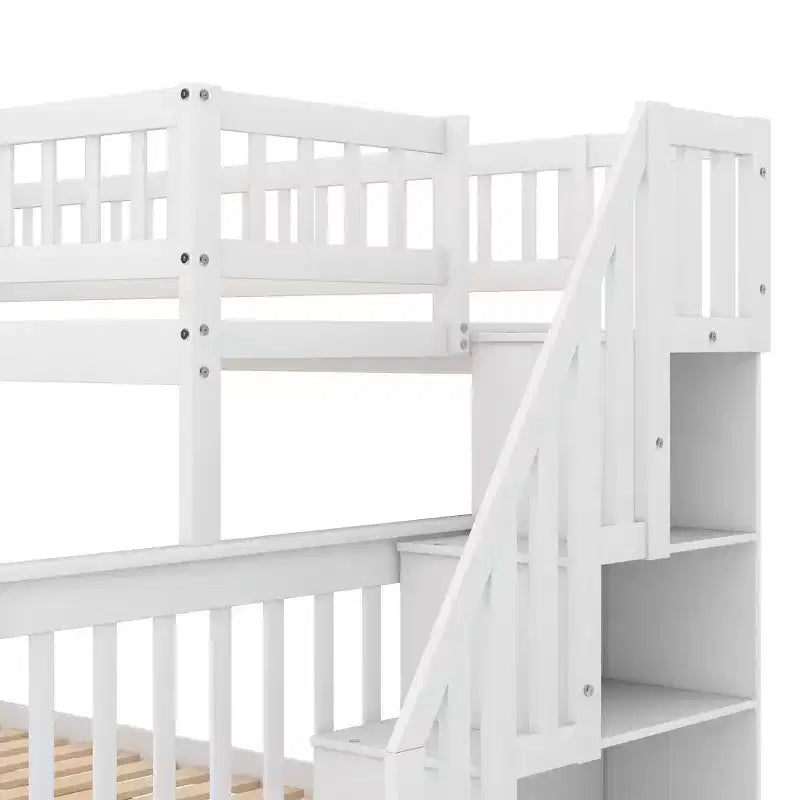 Lit mezzanine superposé deux places et lit double avec escalier, lit superposé en bois massif avec rangement et garde-corps pour enfants, adolescents et adultes
