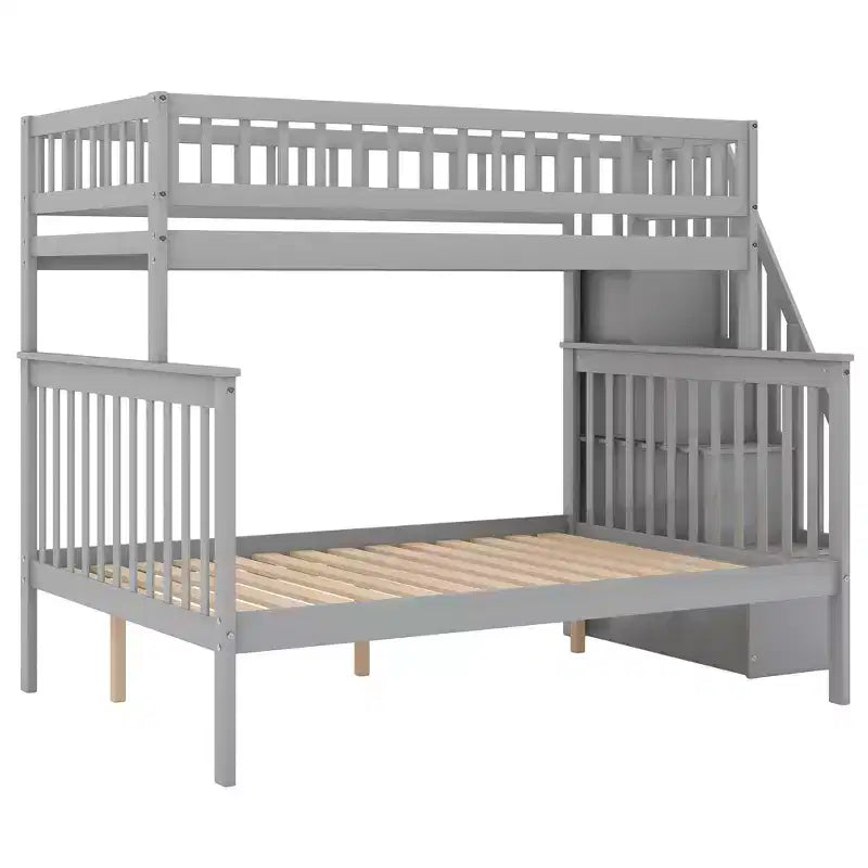 Lit mezzanine superposé deux places et lit double avec escalier, lit superposé en bois massif avec rangement et garde-corps pour enfants, adolescents et adultes