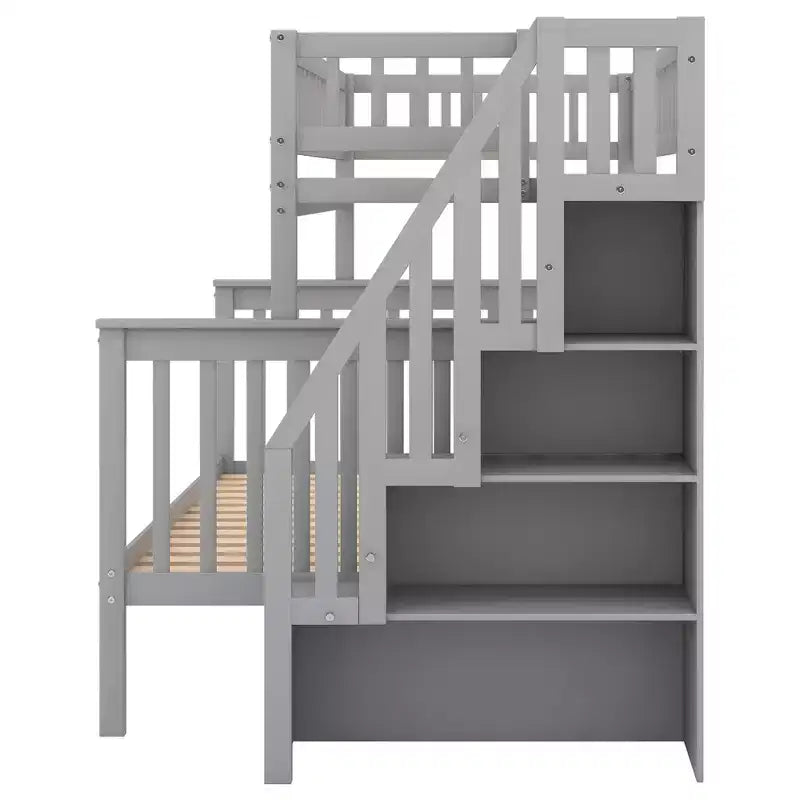 Lit mezzanine superposé deux places et lit double avec escalier, lit superposé en bois massif avec rangement et garde-corps pour enfants, adolescents et adultes