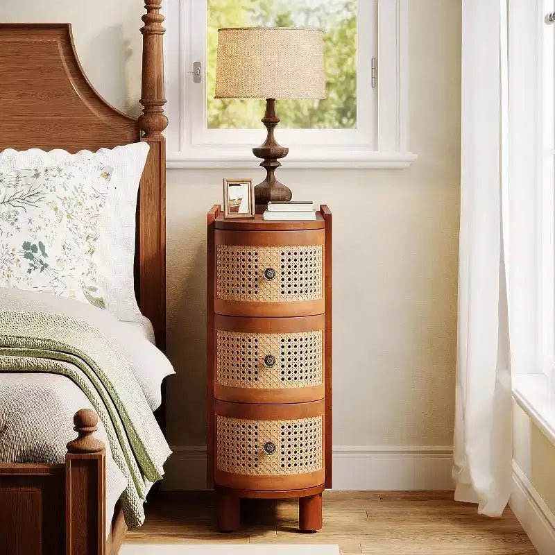 Table d'appoint étroite et petite en bois massif Okak Farmhouse, table de chevet de rangement mince, table de canapé pour chambre à coucher, salon