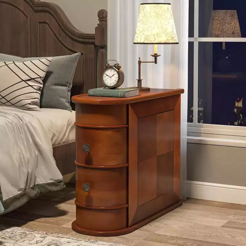 Table d'appoint étroite et petite en bois massif Okak Farmhouse, table de chevet de rangement mince, table de canapé pour chambre à coucher, salon