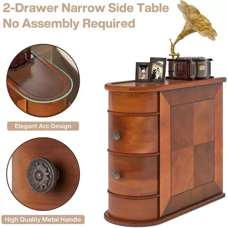 Table d'appoint étroite et petite en bois massif Okak Farmhouse, table de chevet de rangement mince, table de canapé pour chambre à coucher, salon