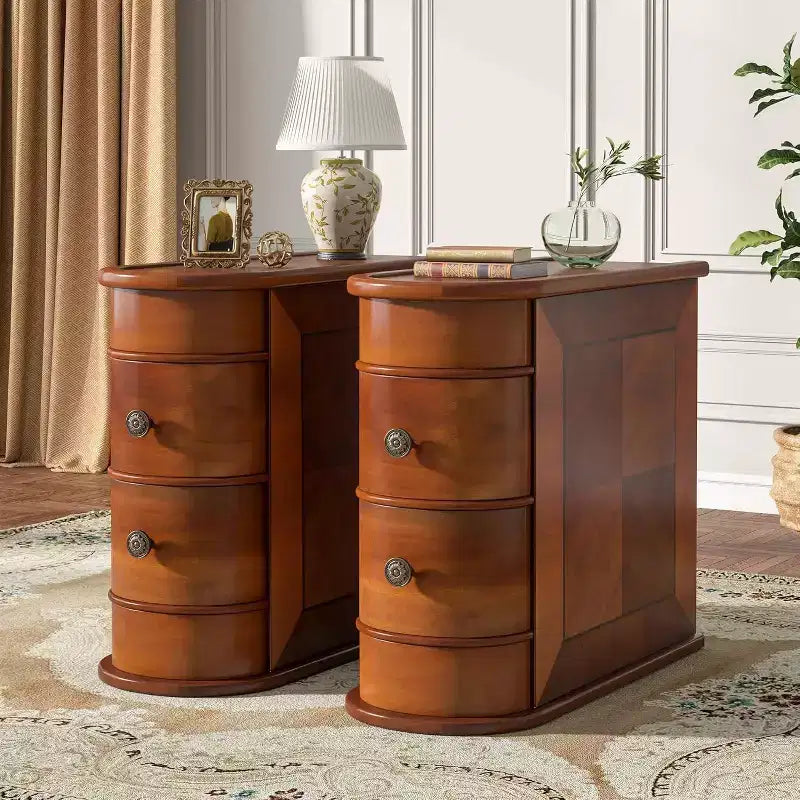 Table d'appoint étroite et petite en bois massif Okak Farmhouse, table de chevet de rangement mince, table de canapé pour chambre à coucher, salon