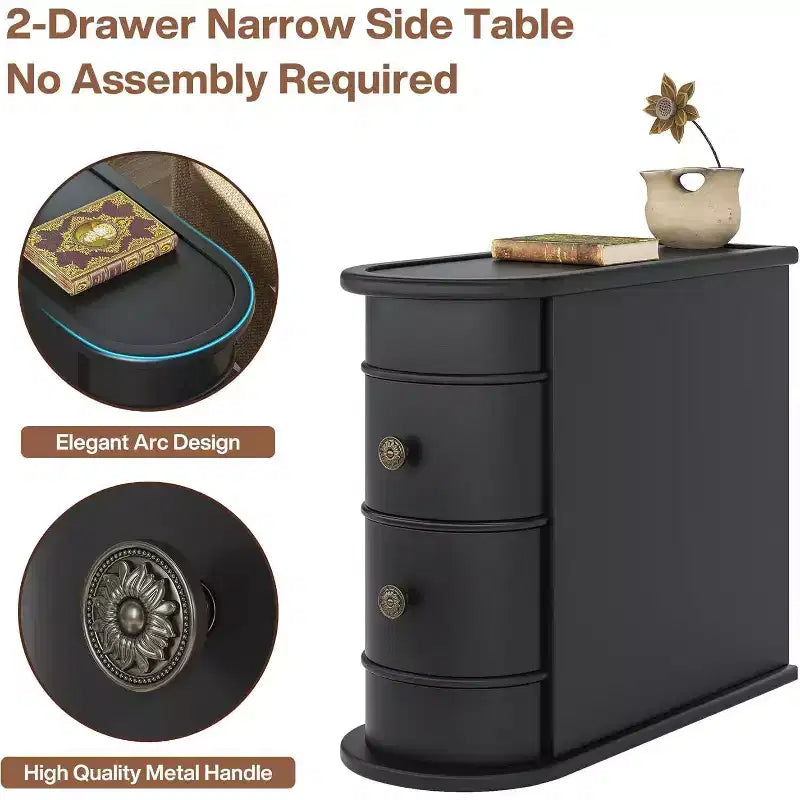 Table d'appoint étroite et petite en bois massif Okak Farmhouse, table de chevet de rangement mince, table de canapé pour chambre à coucher, salon
