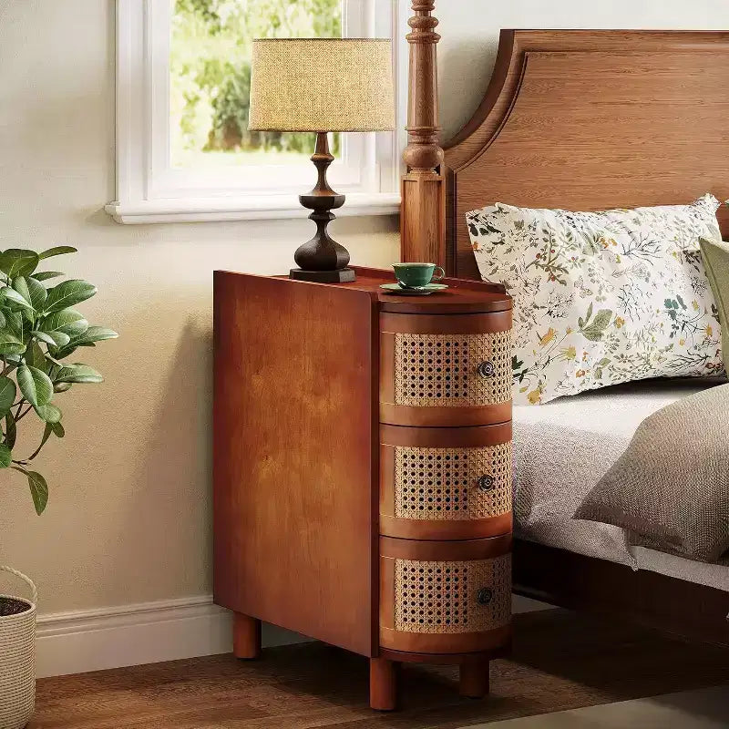 Table d'appoint étroite et petite en bois massif Okak Farmhouse, table de chevet de rangement mince, table de canapé pour chambre à coucher, salon