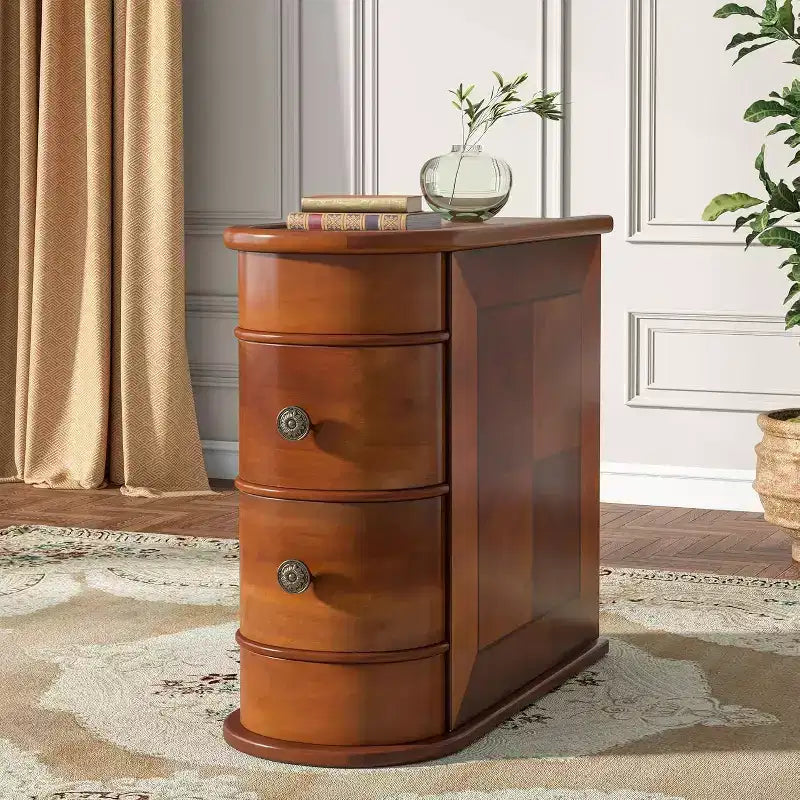 Table d'appoint étroite et petite en bois massif Okak Farmhouse, table de chevet de rangement mince, table de canapé pour chambre à coucher, salon
