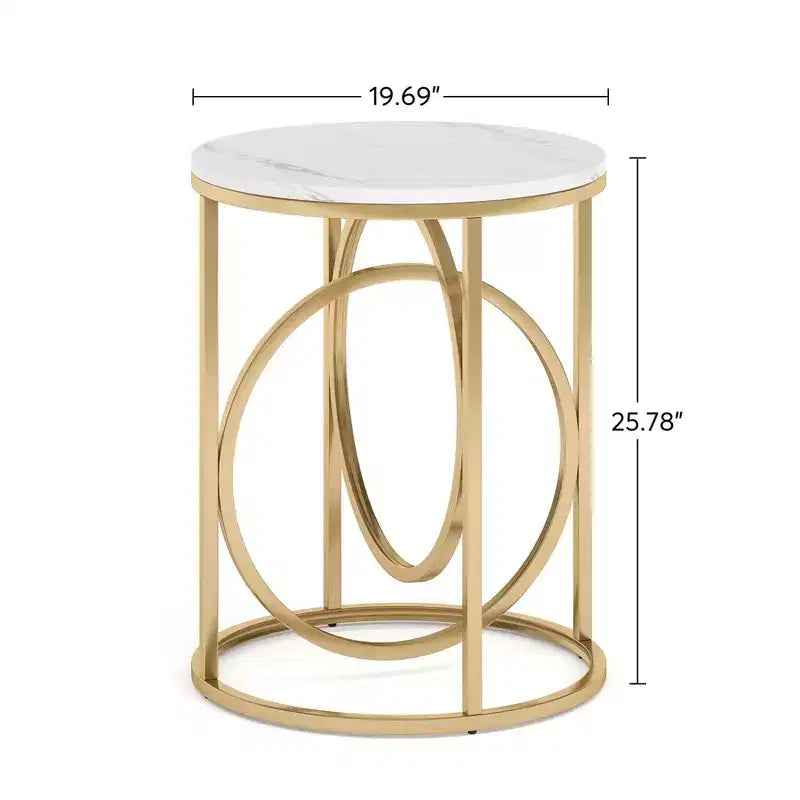 Table d'appoint industrielle ronde étroite Okak avec base en métal creux, table de chevet cylindrique pour salon, chambre à coucher