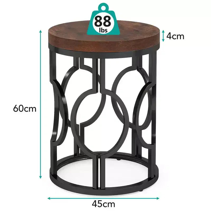 Table d'appoint industrielle ronde étroite Okak avec base en métal creux, table de chevet cylindrique pour salon, chambre à coucher