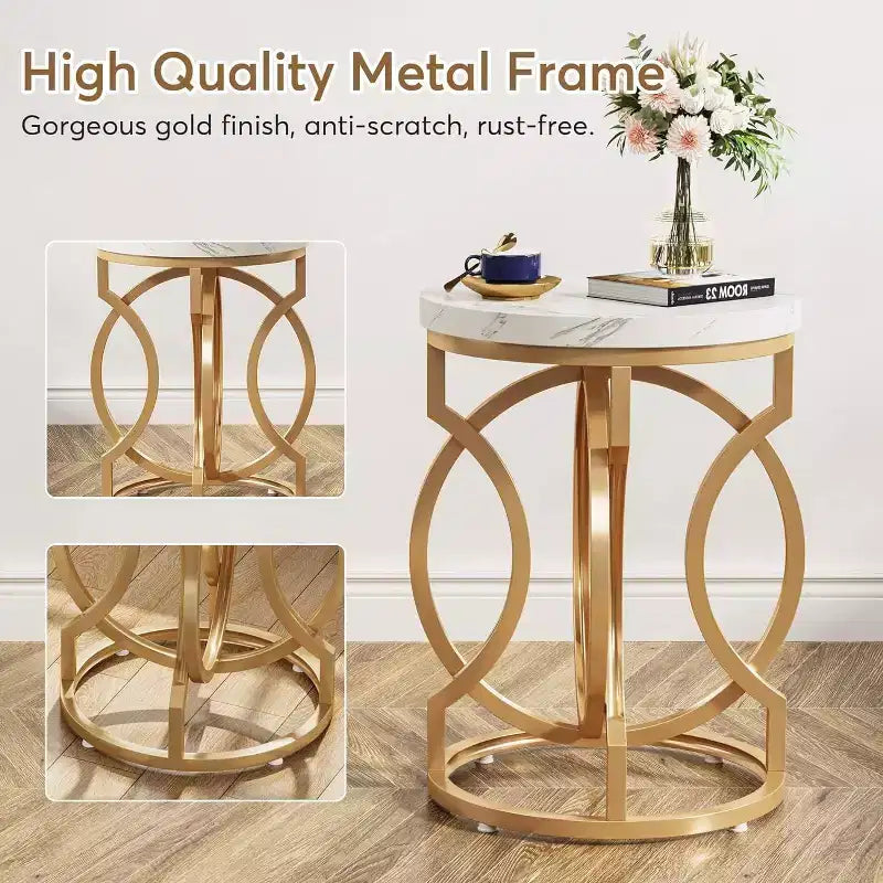 Table d'appoint industrielle ronde étroite Okak avec base en métal creux, table de chevet cylindrique pour salon, chambre à coucher