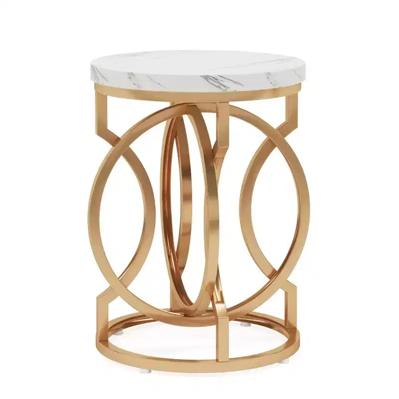 Table d'appoint industrielle ronde étroite Okak avec base en métal creux, table de chevet cylindrique pour salon, chambre à coucher