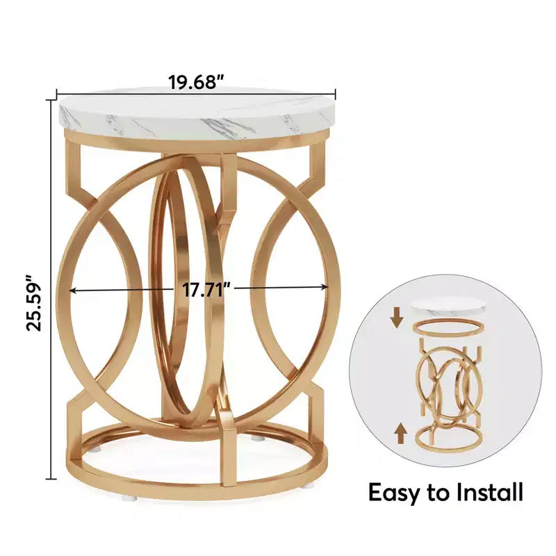 Table d'appoint industrielle ronde étroite Okak avec base en métal creux, table de chevet cylindrique pour salon, chambre à coucher