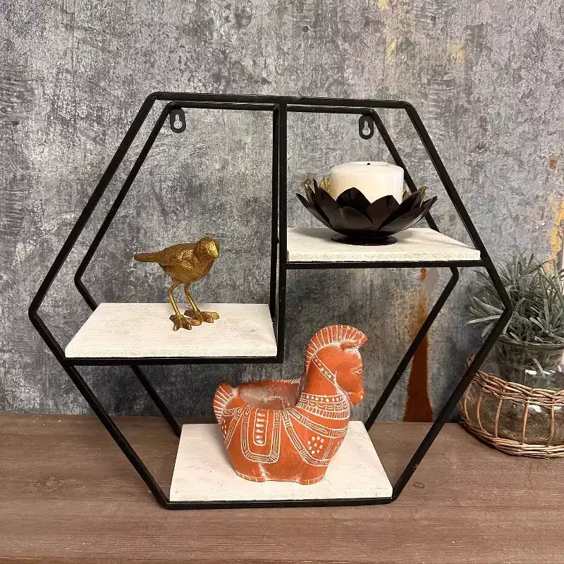 Étagère murale Slickblue, support de rangement 3 niveaux en fer et bois, style industriel rustique, taille moyenne, 17,5x15,4