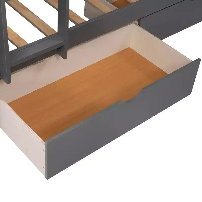 Lits superposés en bois en forme de L jumeaux avec 3 tiroirs de rangement, lit mezzanine triple en bois jumeau sur jumeau pour 3 enfants