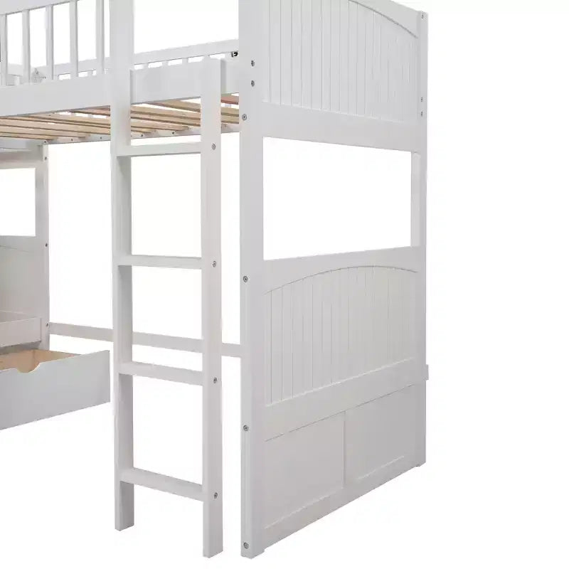 Lits superposés en bois en forme de L jumeaux avec 3 tiroirs de rangement, lit mezzanine triple en bois jumeau sur jumeau pour 3 enfants