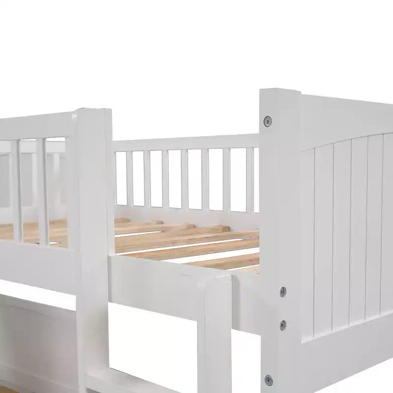 Lits superposés en bois en forme de L jumeaux avec 3 tiroirs de rangement, lit mezzanine triple en bois jumeau sur jumeau pour 3 enfants