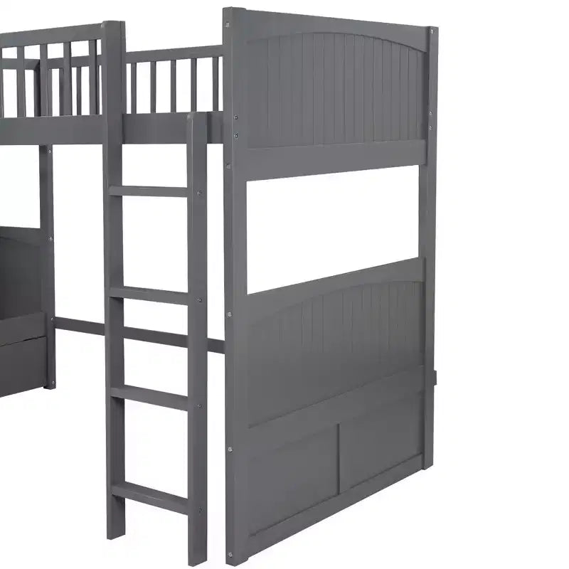 Lits superposés en bois en forme de L jumeaux avec 3 tiroirs de rangement, lit mezzanine triple en bois jumeau sur jumeau pour 3 enfants