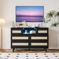 Grande commode en rotin et bois à 6 tiroirs, commodes en bois naturel avec lumière LED et station de recharge pour placard, chambre d'enfant, salon