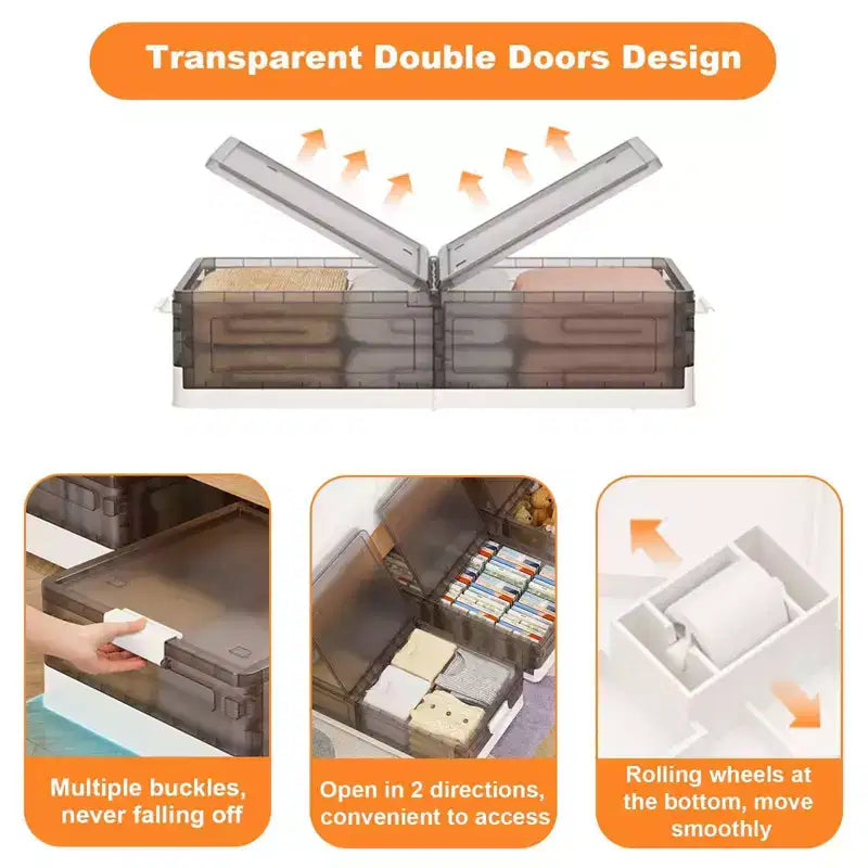 Lot de 2 boîtes de rangement sous lit avec couvercles, bacs en plastique transparents avec loquets, boîtes de rangement empilables pour vêtements, chaussures, serviettes