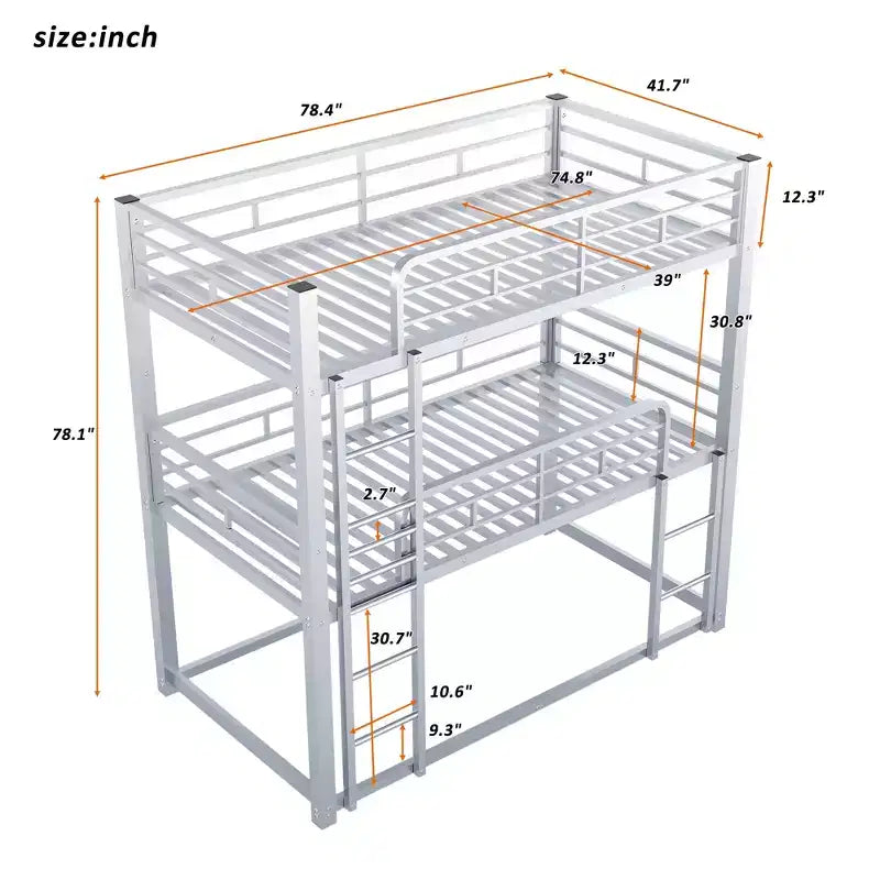 Lit superposé triple en métal pour 3 enfants, lits superposés jumeaux 3 en 1 avec échelle et barrière de sécurité pour chambre à coucher