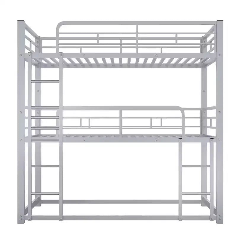 Lit superposé triple en métal pour 3 enfants, lits superposés jumeaux 3 en 1 avec échelle et barrière de sécurité pour chambre à coucher