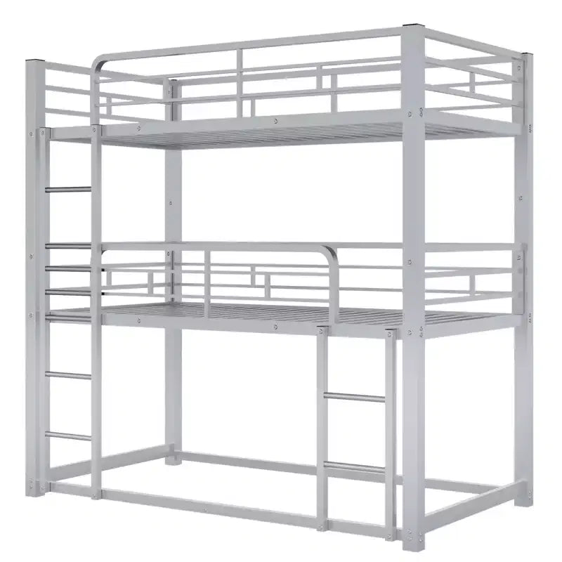 Lit superposé triple en métal pour 3 enfants, lits superposés jumeaux 3 en 1 avec échelle et barrière de sécurité pour chambre à coucher