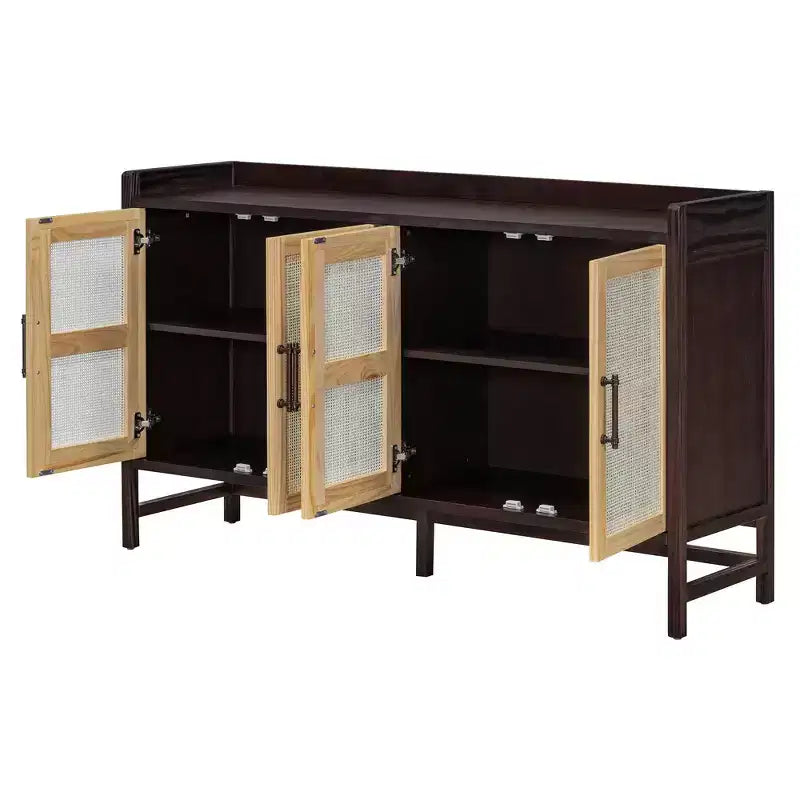 Buffet de ferme Hostack avec portes en rotin et étagères réglables pour cuisine et salle à manger, rustique
