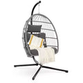 Indoor Outdoor Hanging Egg Chair with Stand, Patio Wicker Swing Egg Chair with Cushion 350lbs Capacity