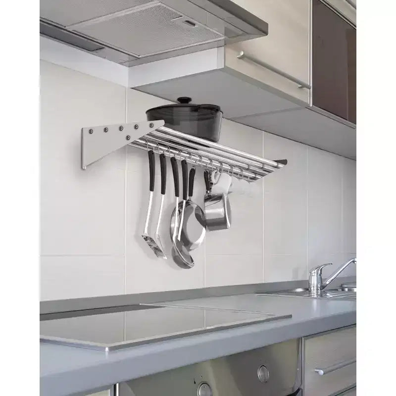 Étagère murale en acier inoxydable pour casseroles, support mural avec crochets, étagère murale, support suspendu pour casseroles et poêles, pour restaurant, cuisine