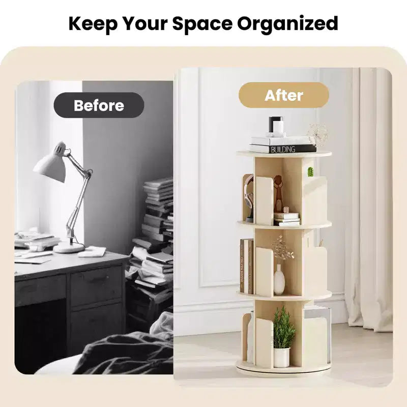 Costway 1/2 PIÈCES Étagère rotative à 3 niveaux à 360° avec séparateurs et déflecteurs anti-chute Naturel/Blanc