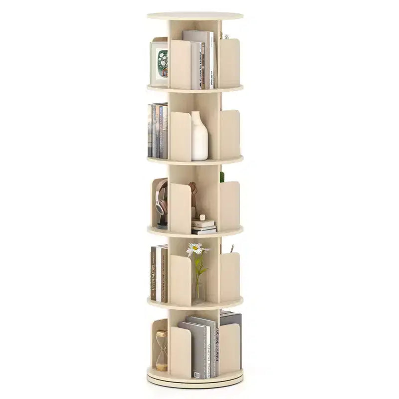 Costway 1/2 PCS Étagère à Livres Rotative à 5 Niveaux Présentoir à 360° avec Séparateurs et Cloisons Anti-chute Naturel/Blanc