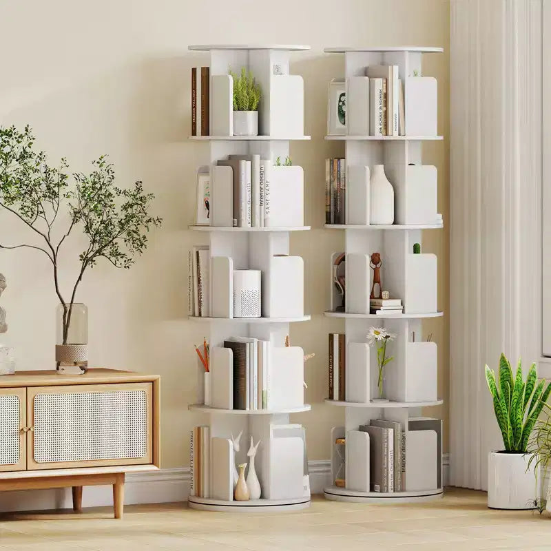 Costway 1/2 PCS Étagère à Livres Rotative à 5 Niveaux Présentoir à 360° avec Séparateurs et Cloisons Anti-chute Naturel/Blanc