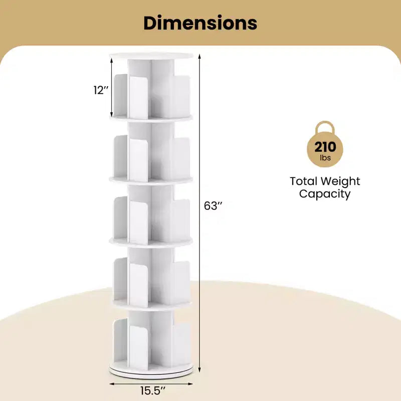 Costway 1/2 PCS Étagère à Livres Rotative à 5 Niveaux Présentoir à 360° avec Séparateurs et Cloisons Anti-chute Naturel/Blanc