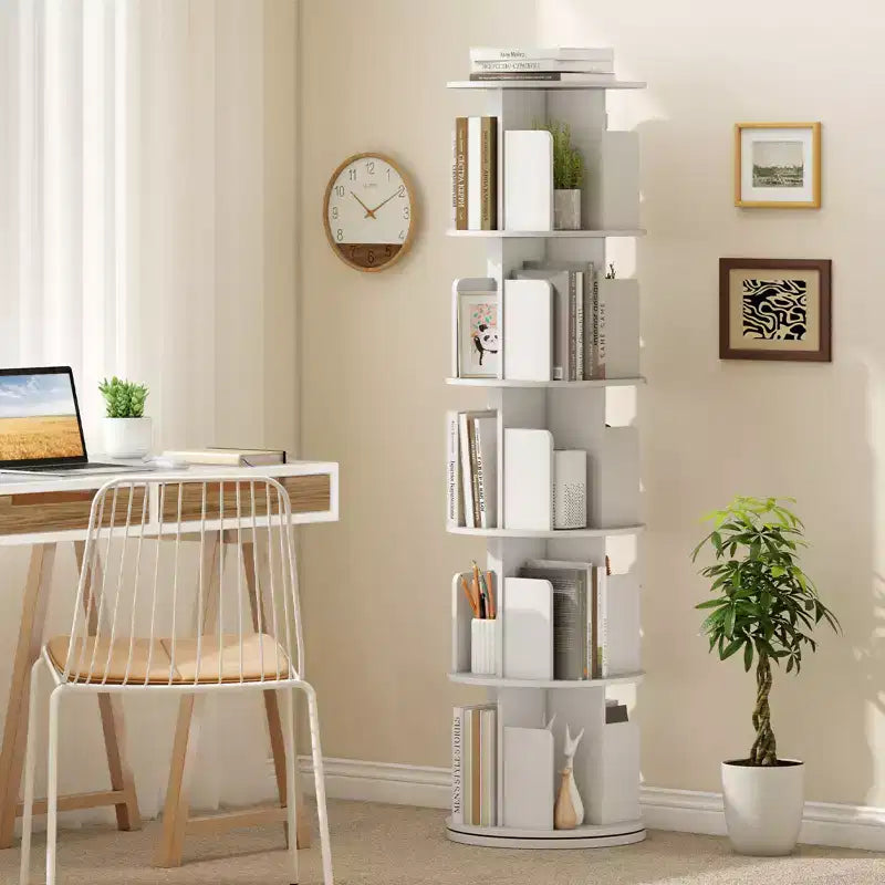 Costway 1/2 PCS Étagère à Livres Rotative à 5 Niveaux Présentoir à 360° avec Séparateurs et Cloisons Anti-chute Naturel/Blanc