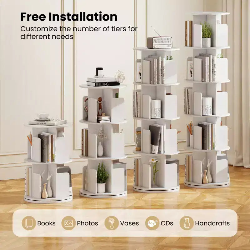 Costway 1/2 PCS Étagère à Livres Rotative à 5 Niveaux Présentoir à 360° avec Séparateurs et Cloisons Anti-chute Naturel/Blanc